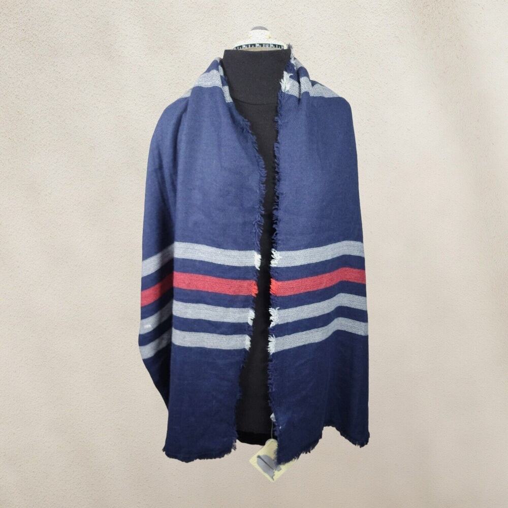 Ruyi Wrap Shawl Scarf Acrylic Navy Red White Stripe Rectangle 36"x72"